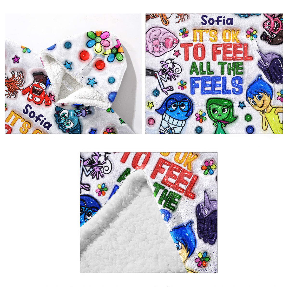 Personalized Hoodie Blanket with Feelings Design for Kids Blanket Hoodie GradoCreations