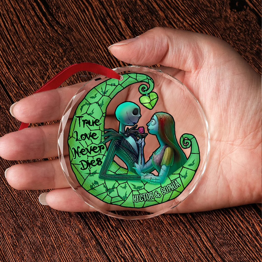Personalized True Love Never Dies Glass Ornament Christmas Gift Round Shaped Glass Ornament GradoCreations