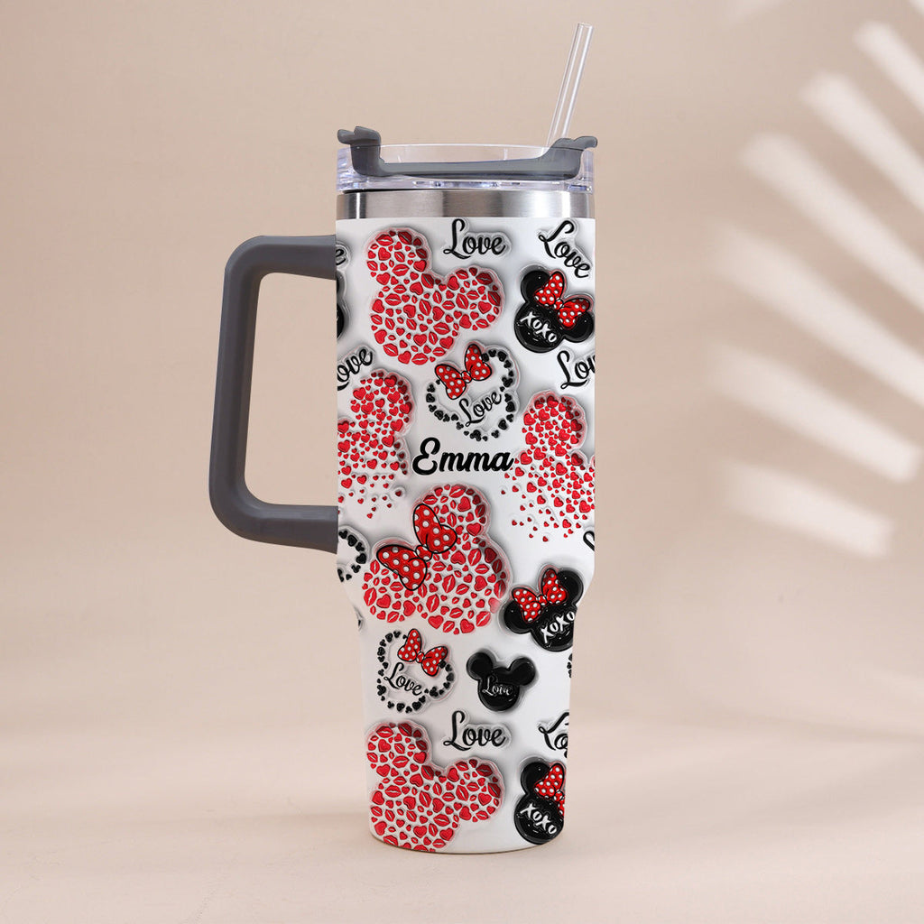 Personalized Mouse Heart Tumbler with Handle for Moms | Unique Christmas Gift Tumbler With Handle GradoCreations