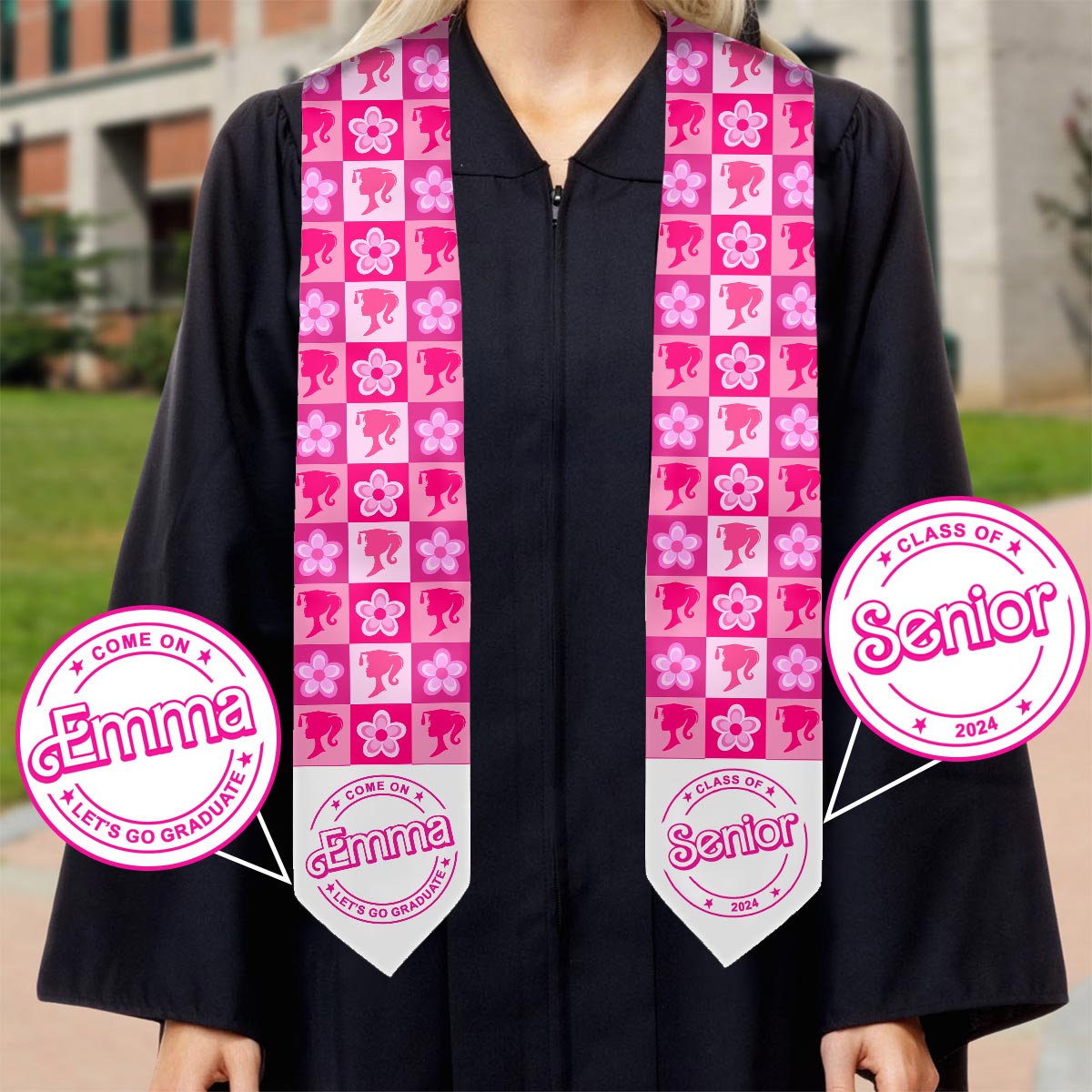 Personalized Pink Graduation Stole Custom Name for Seniors Graduation Stole GradoCreations
