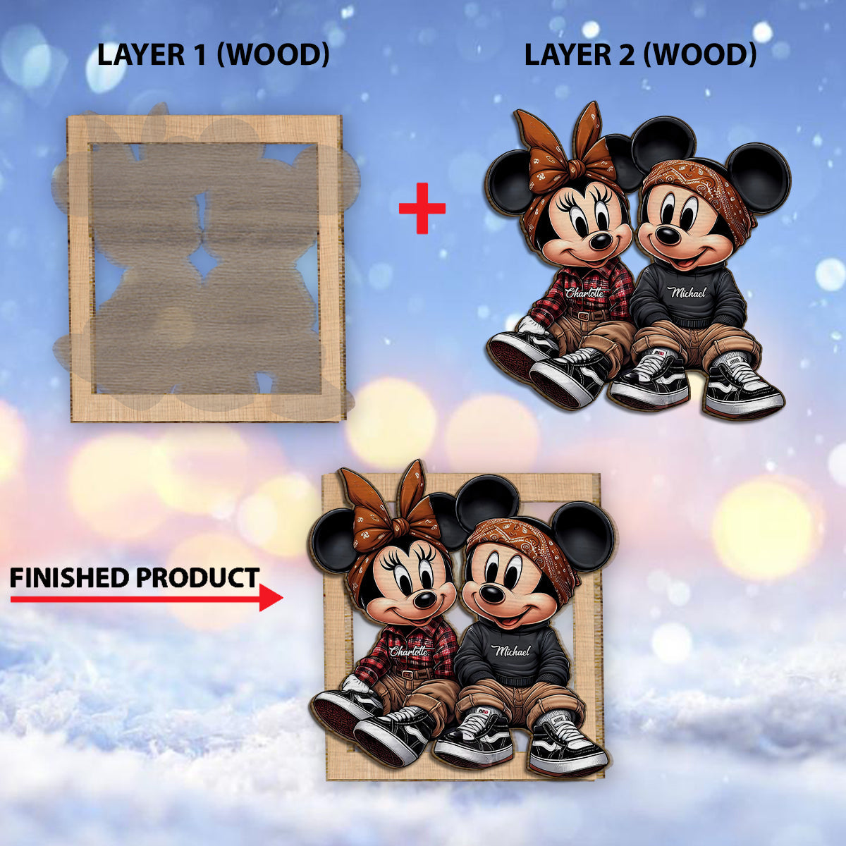 Personalized 2-Layered Wood Sign Custom Name Couples Gift 2 Layered Wood Sign GradoCreations