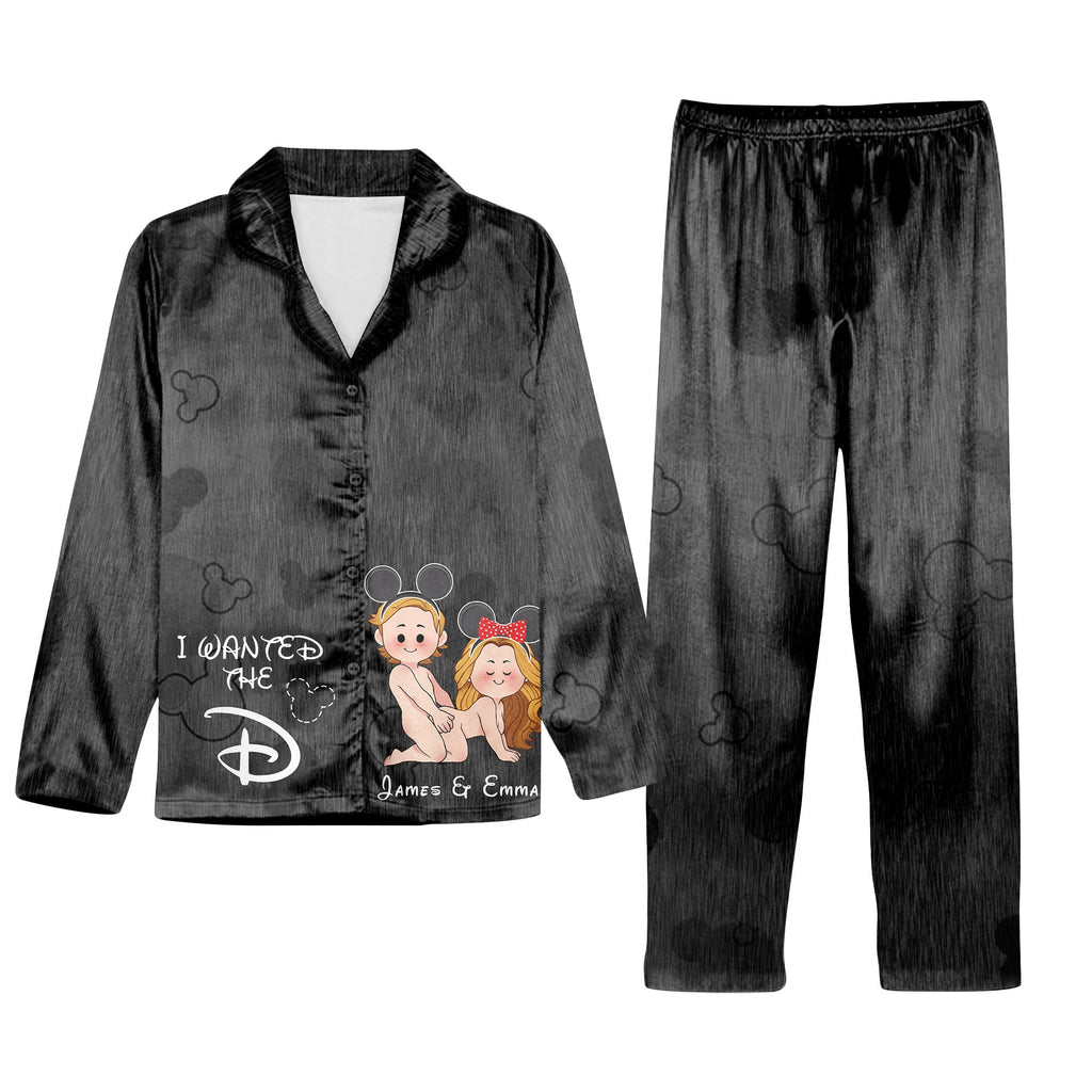 Personalized Satin Pajama Set for Couples with Custom Names & Design Button Down Pajamas GradoCreations