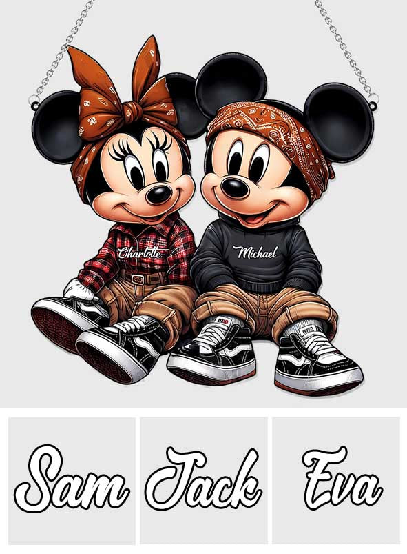 Personalized Mouse Couple Suncatcher Ornament Custom Gift for Couples Window Hanging Suncatcher Ornament GradoCreations