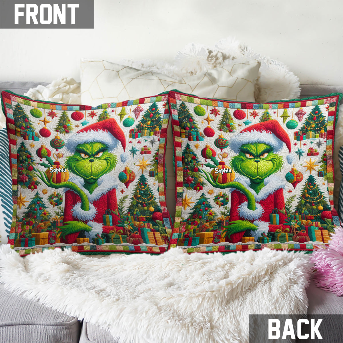 Personalized Grinchmas Throw Pillow Custom Name Christmas Gift Throw Pillow GradoCreations