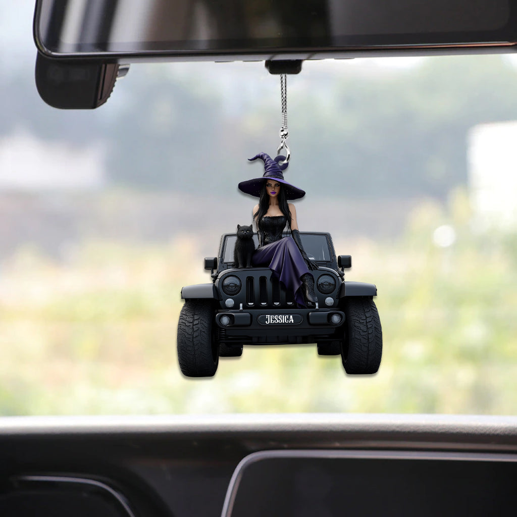 Personalized Witch Car Ornament Custom Name Gift for Halloween Car Ornament GradoCreations