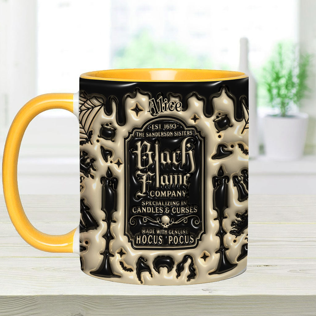 Personalized Black Flame Company Accent Mug Custom Name Halloween Gift Accent Mug GradoCreations