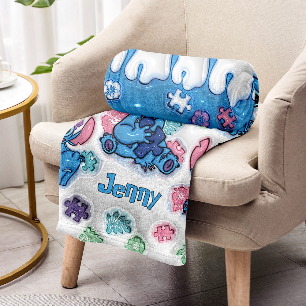Personalized Autism Awareness Plush Blanket Custom Name Gift Blanket GradoCreations