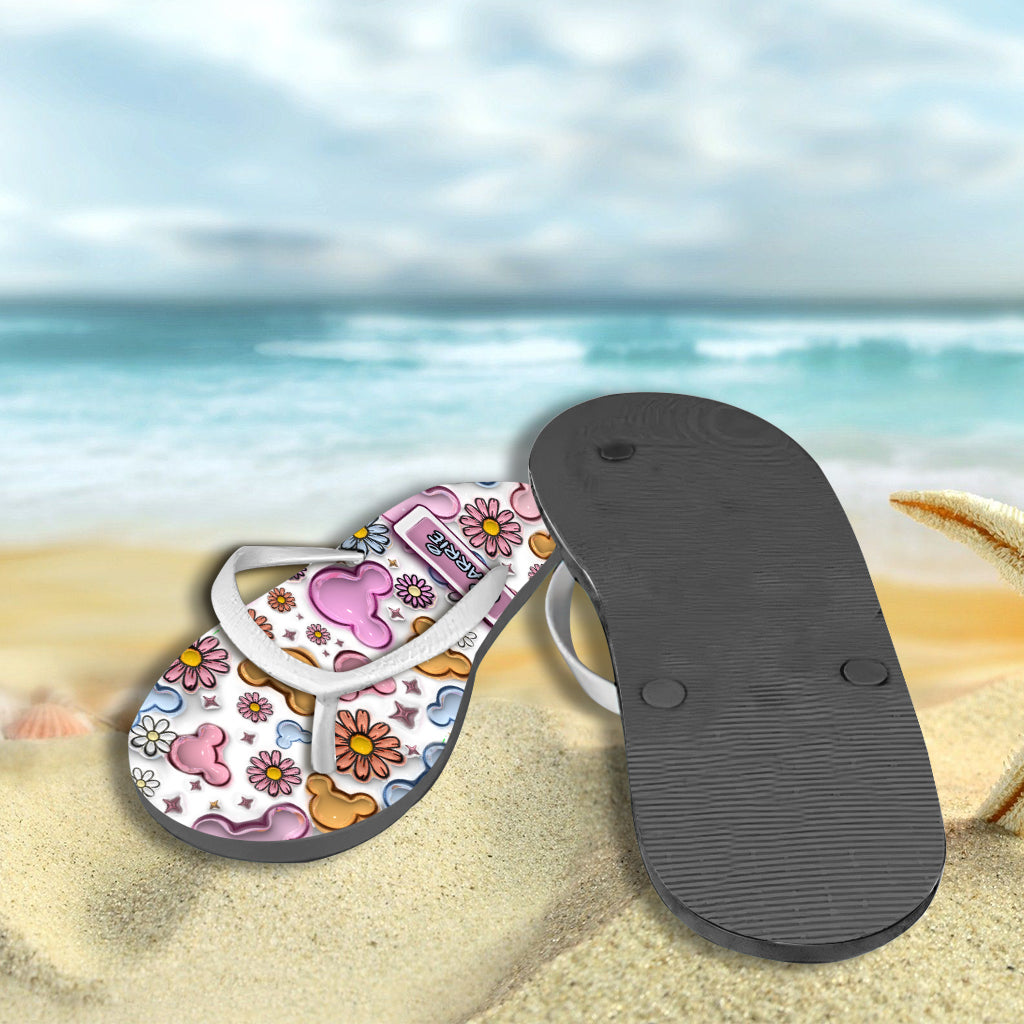 Personalized Floral Flip Flops Custom Name Gift for Mom Flip Flops GradoCreations
