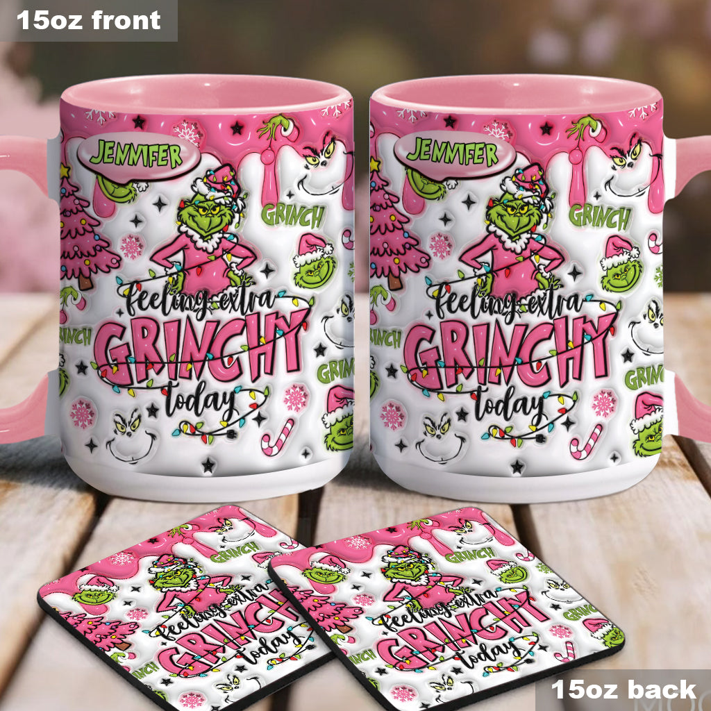 Personalized Grinch Accent Mug & Coaster Gift for Christmas Accent Mug GradoCreations
