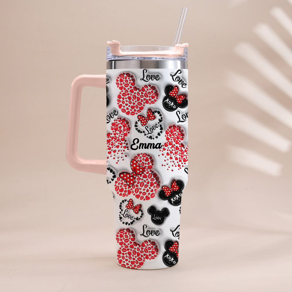 Personalized Mouse Heart Tumbler with Handle for Moms | Unique Christmas Gift Tumbler With Handle GradoCreations