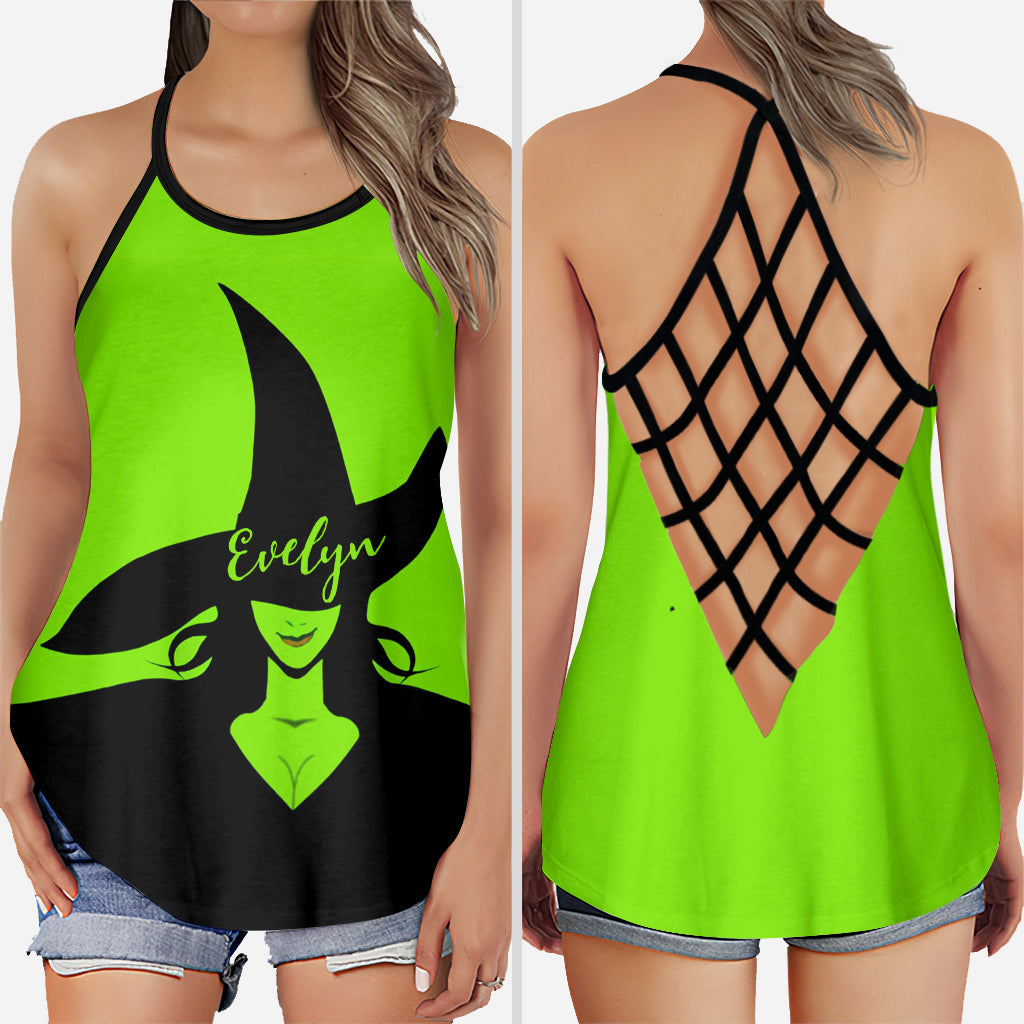 Personalized Witch Cross Tank Top with Custom Name for Halloween Cross Tank Top GradoCreations