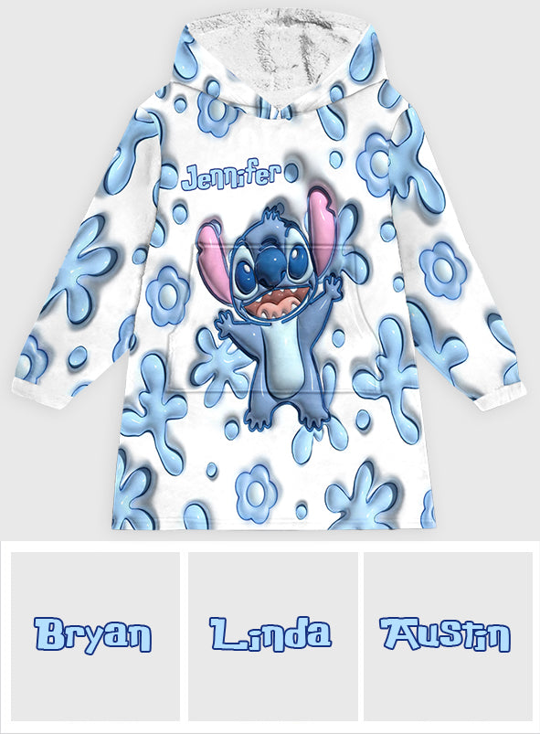 Personalized Blanket Hoodie with Custom Name and Stitch Design Blanket Hoodie GradoCreations