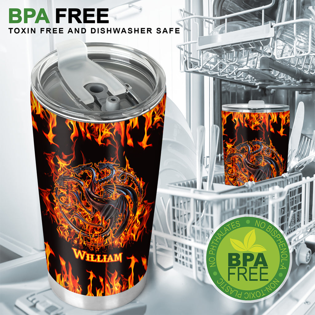 Personalized Game of Thrones Fire And Blood Tumbler Custom Name Drinkware Gift Tumbler GradoCreations