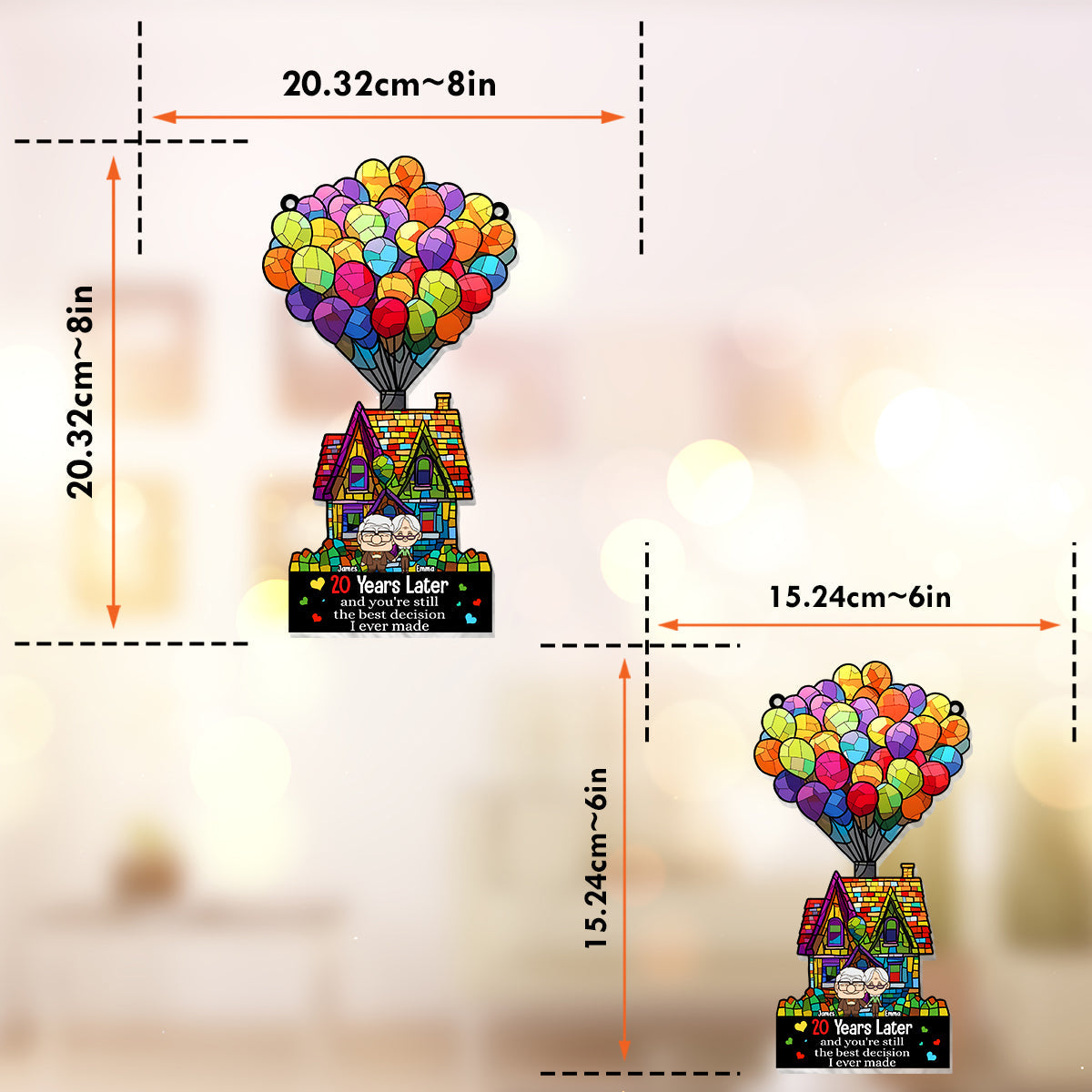 Personalized Balloon House Suncatcher Ornament Unique Gift for Anniversary Window Hanging Suncatcher Ornament GradoCreations