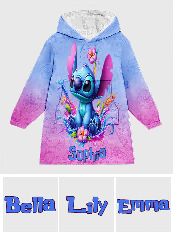Personalized Stitch Blanket Hoodie Custom Name Gift for Kids Blanket Hoodie GradoCreations