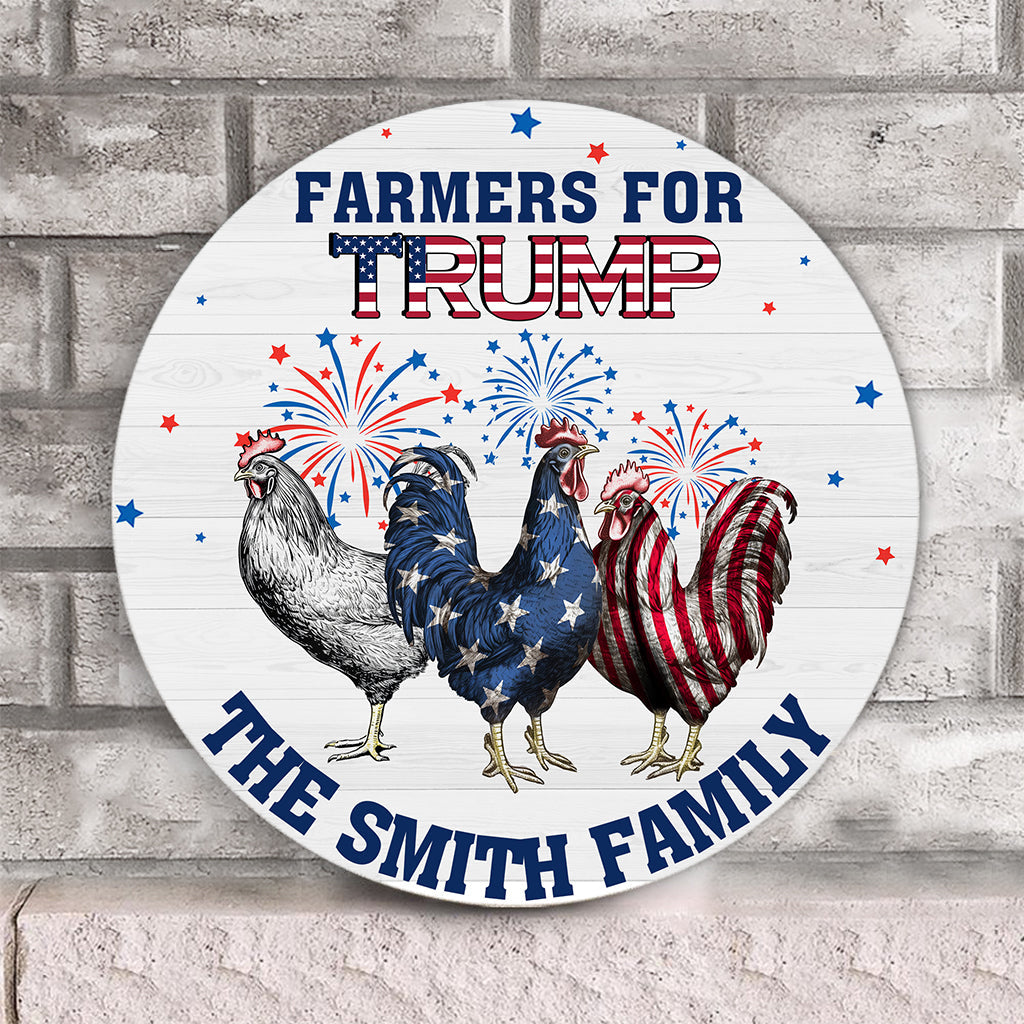 Personalized Round Wood Sign with Family Name & Americana Design Round Wood Sign GradoCreations