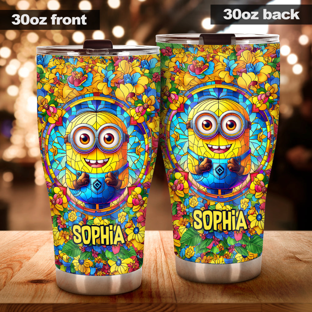 Personalized Happy Yellow Monster Tumbler Custom Name Gift for Kids Tumbler GradoCreations