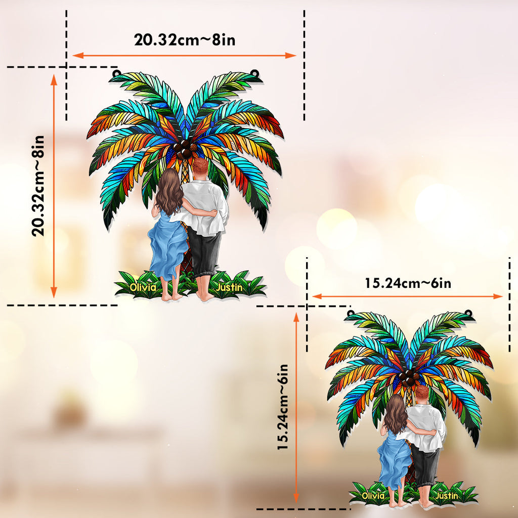 Personalized Couple Suncatcher Ornament Custom Name Gift Under Palm Tree Window Hanging Suncatcher Ornament GradoCreations