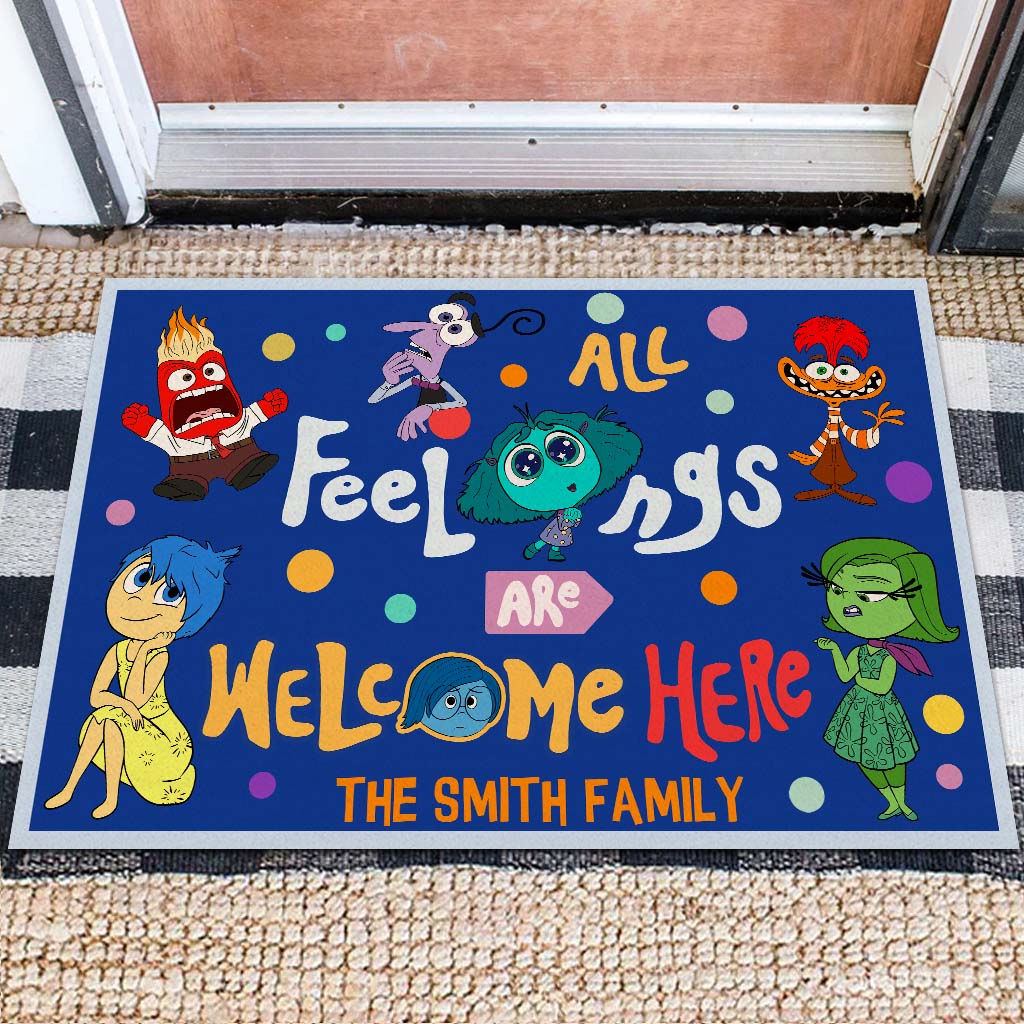 Personalized Doormat All Feelings Are Welcome Here for Family Doormat GradoCreations