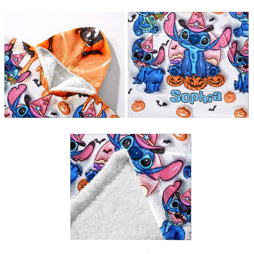Personalized Spooky Ohana Blanket Hoodie with Custom Name Blanket Hoodie GradoCreations