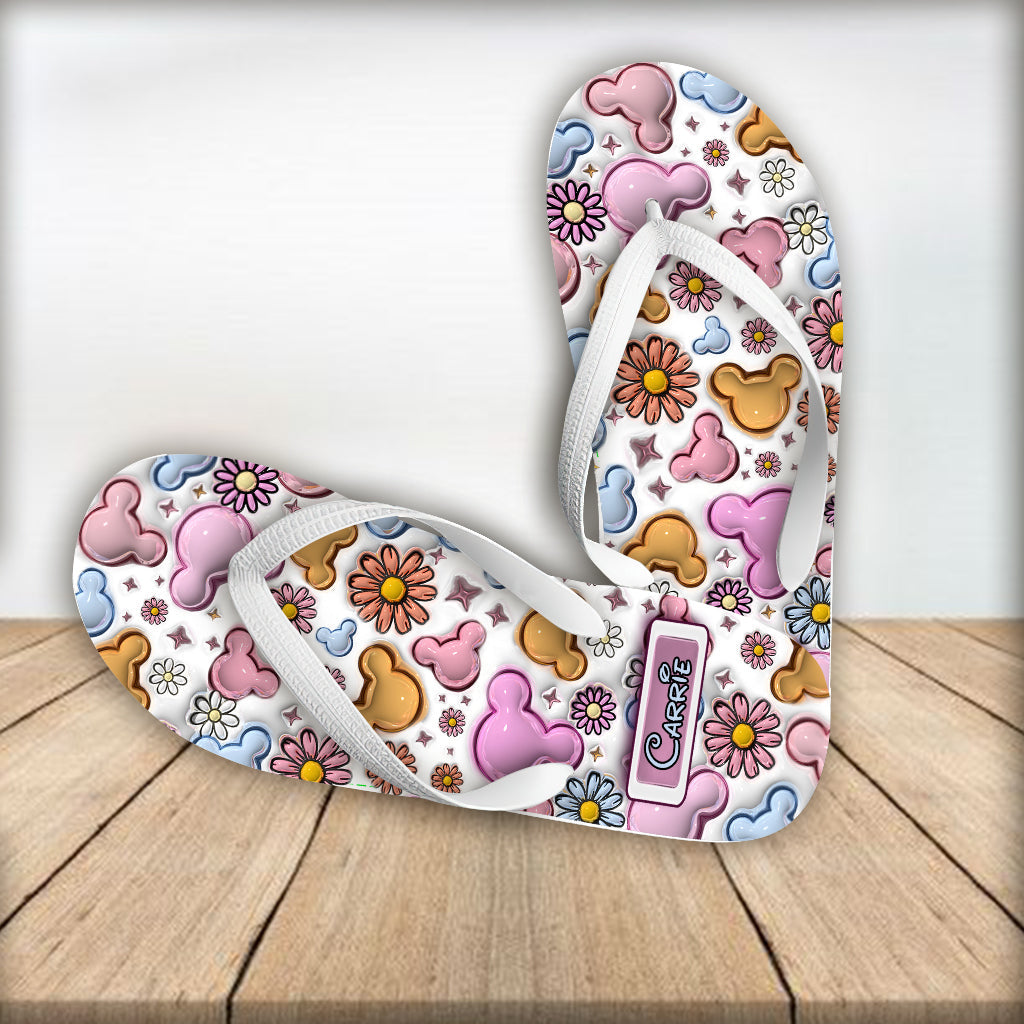Personalized Floral Flip Flops Custom Name Gift for Mom Flip Flops GradoCreations
