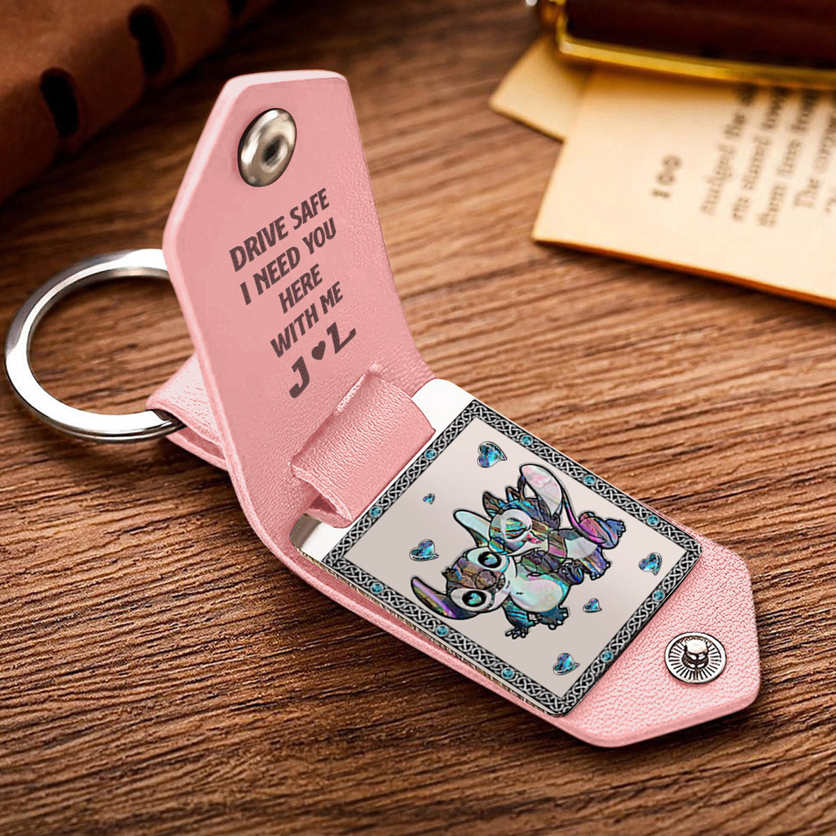Personalized Ohana Leather Photo Keychain Gift for Couple Leather Photo Keychain GradoCreations