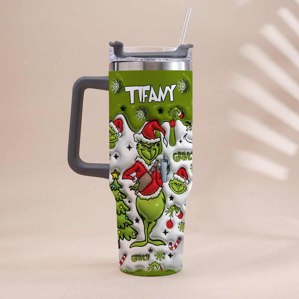 Personalized Grinch Christmas Tumbler with Handle Gift for Mom Tumbler With Handle GradoCreations