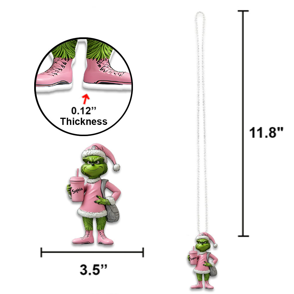 Personalized Grinch Car Ornament Custom Name Christmas Gift Car Ornament GradoCreations