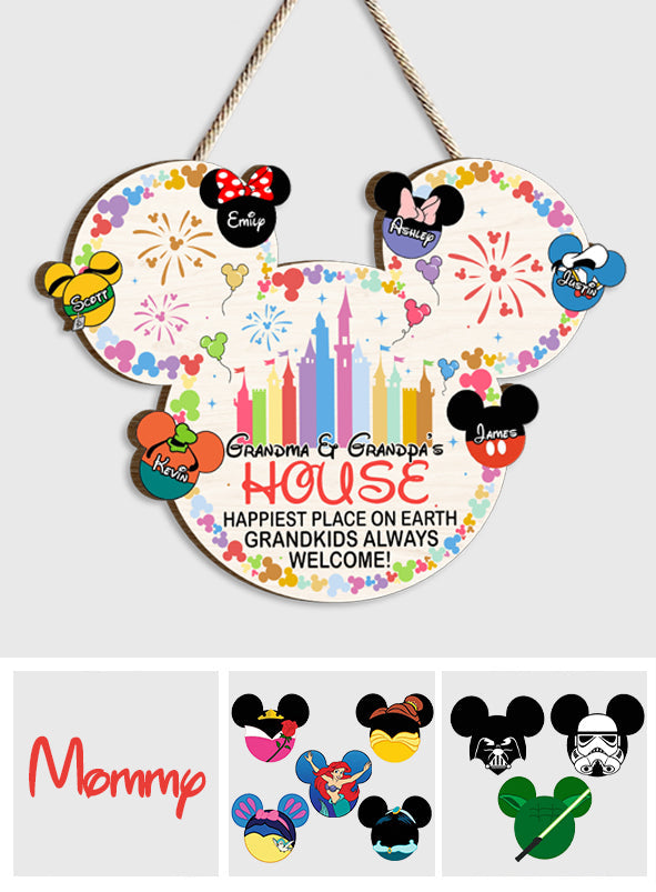 Personalized Mickey Mouse Shaped Wood Sign for Grandkids Welcome Home Decor Wood Sign GradoCreations