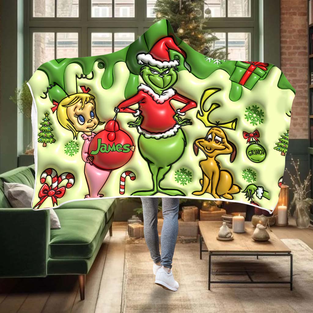 Personalized Grinch Hooded Blanket Unique Christmas Gift Hooded Blanket GradoCreations