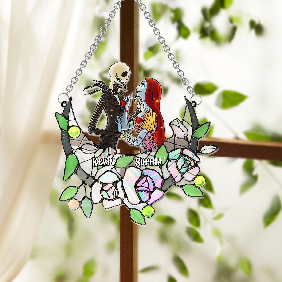 Personalized Nightmare Suncatcher Ornament with Roses for Home Decor Window Hanging Suncatcher Ornament GradoCreations
