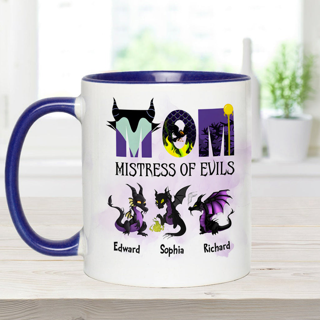 Personalized Two-Tone Accent Mug with 'Mistress of Evils' Design for Mom Accent Mug GradoCreations