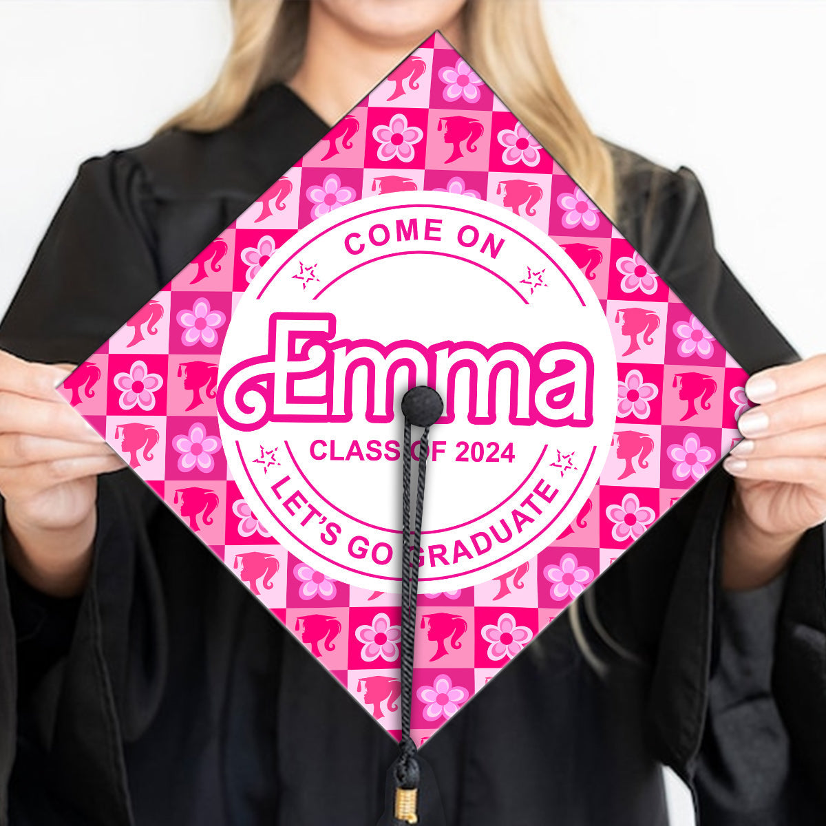 Personalized Graduation Cap Topper Pink Doll Theme Gift for Daughter Cap Topper GradoCreations