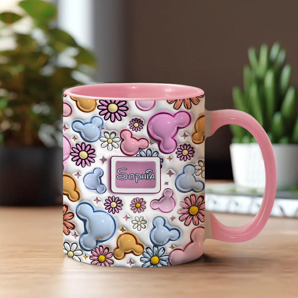 Personalized Disney Floral Accent Mug with Custom Name Gift for Mom Accent Mug GradoCreations