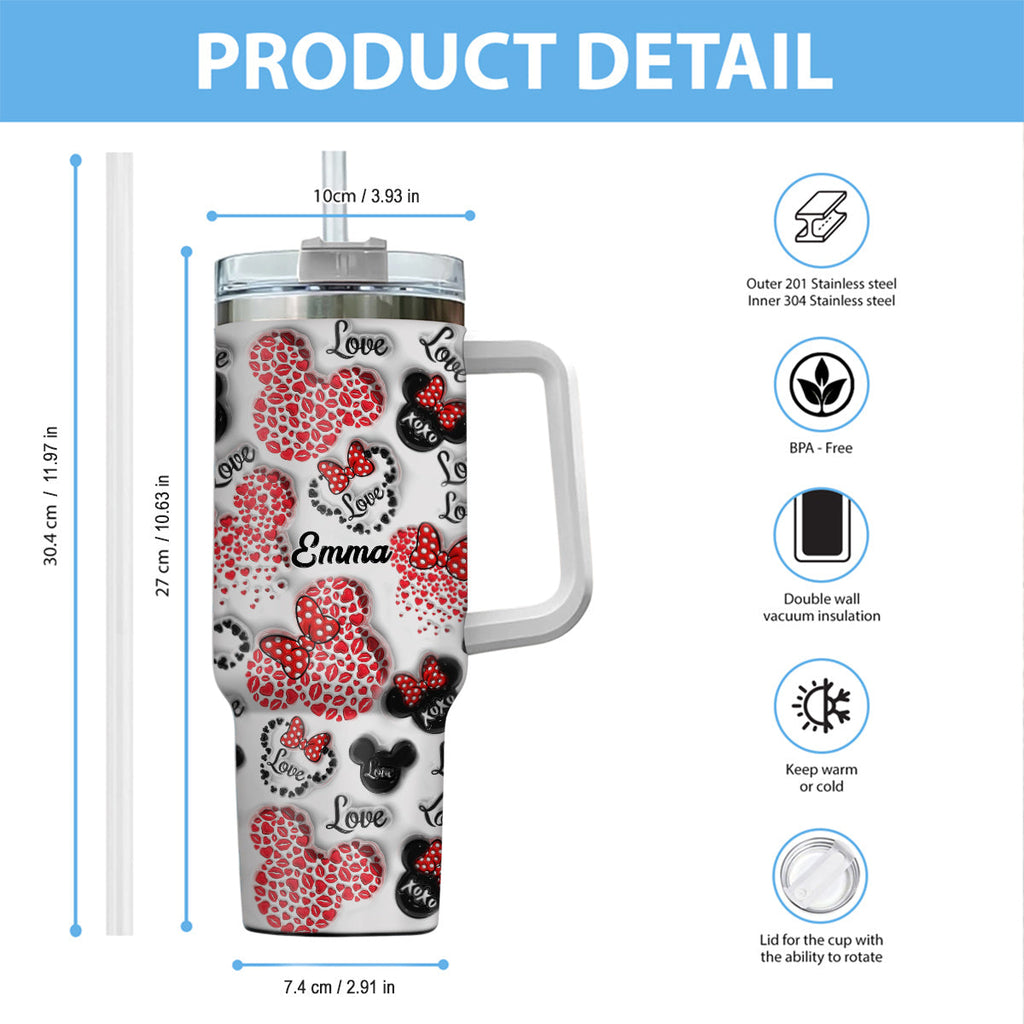 Personalized Mouse Heart Tumbler with Handle for Moms | Unique Christmas Gift Tumbler With Handle GradoCreations