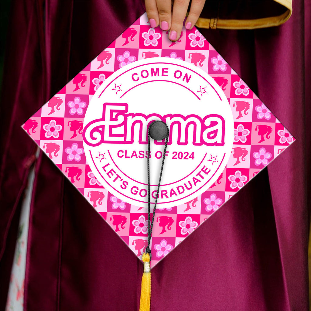 Personalized Graduation Cap Topper Pink Doll Theme Gift for Daughter Cap Topper GradoCreations