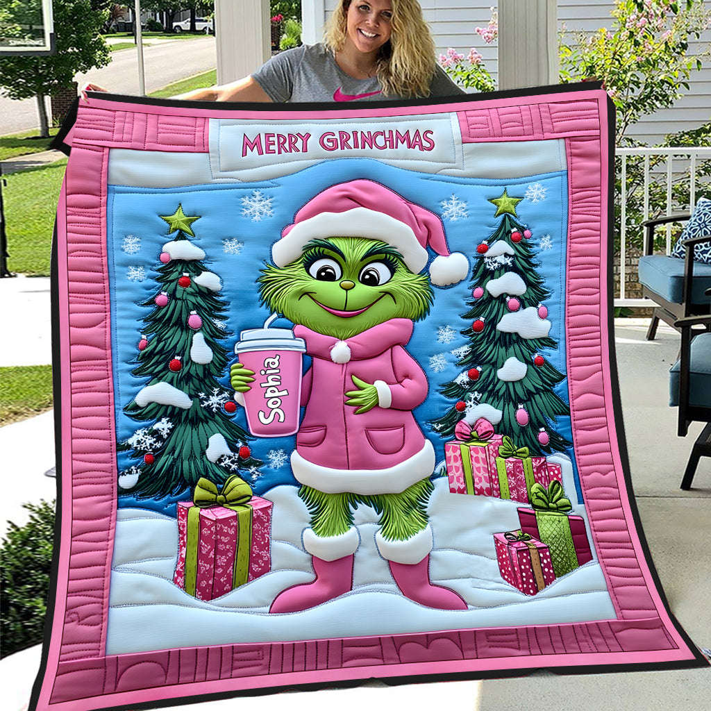 Personalized Grinch Christmas Quilt Custom Name Gift for Kids Quilt GradoCreations