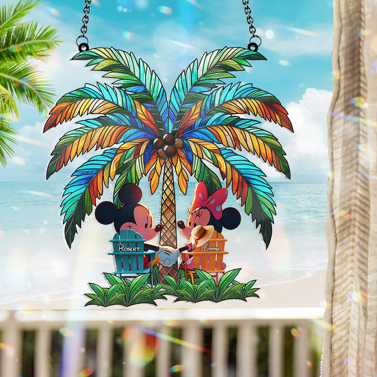 Personalized Palm Tree Suncatcher Ornament Custom Gift for Couple Window Hanging Suncatcher Ornament GradoCreations