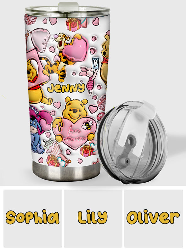 Personalized Winnie the Pooh Mouse Tumbler Custom Name Gift for Valentine's Day Tumbler GradoCreations