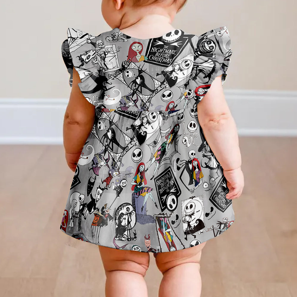 Personalized Nightmare Kids Ruffle Sleeve Dress for Halloween Kid Ruffle Sleeve Dress GradoCreations