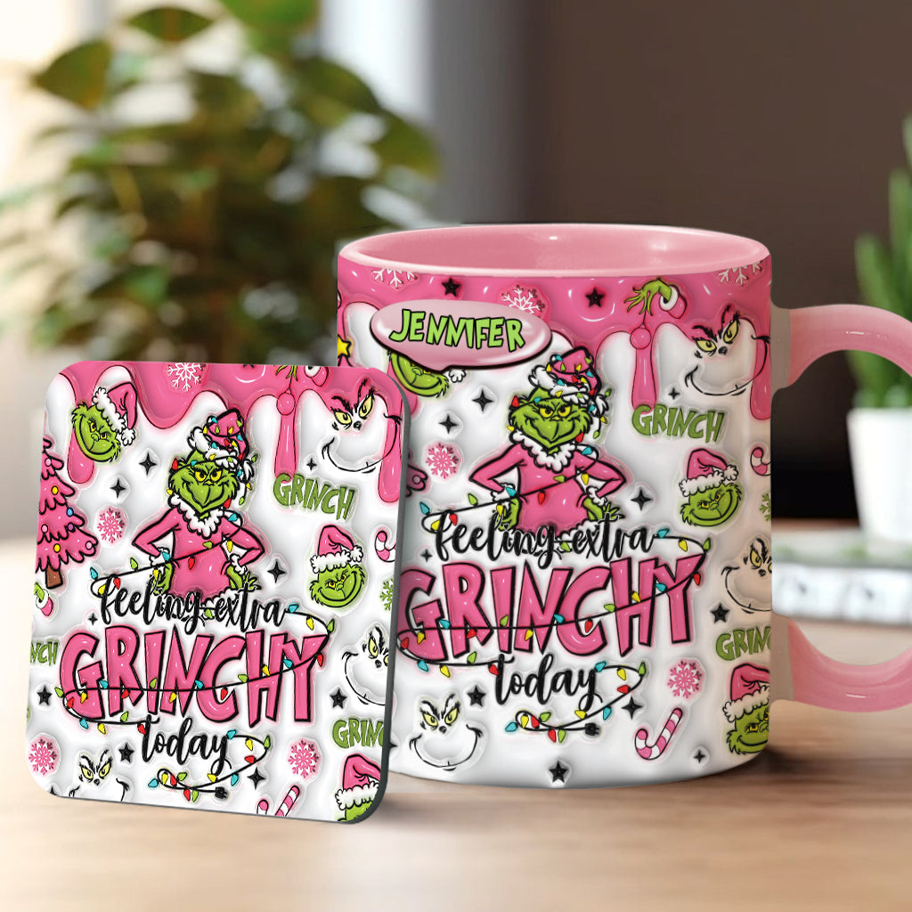 Personalized Grinch Accent Mug & Coaster Gift for Christmas Accent Mug GradoCreations