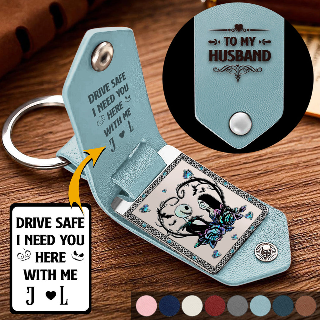 Personalized Leather Photo Keychain Gift for Couples | Drive Safe Reminder Leather Photo Keychain GradoCreations