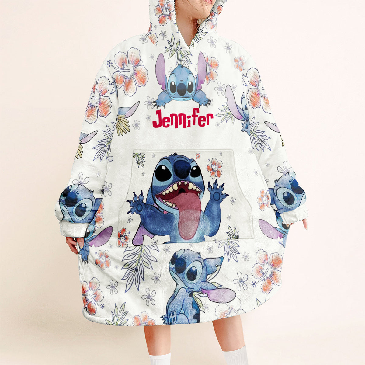 Personalized Stitch Blanket Hoodie Gift for Kids & Teens Blanket Hoodie GradoCreations