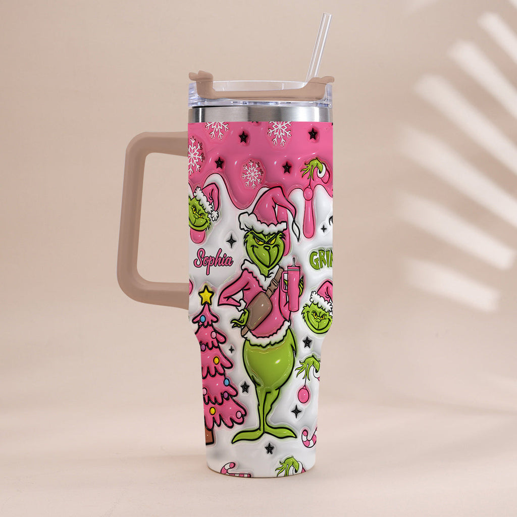 Personalized Grinch Christmas Tumbler with Handle Custom Name Gift Tumbler With Handle GradoCreations