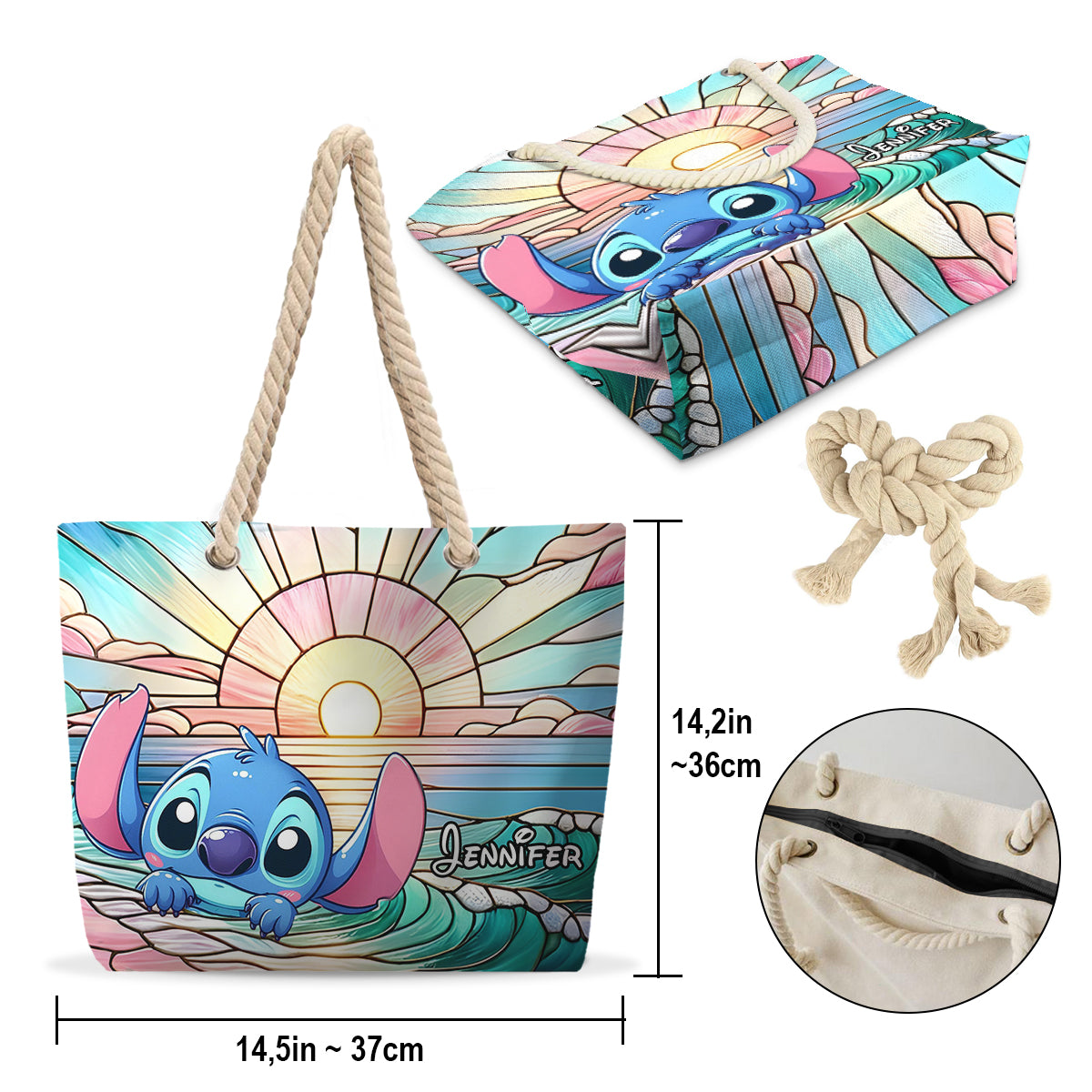 Personalized Canvas Beach Bag Custom Name with Rope Handles Beach Bag GradoCreations
