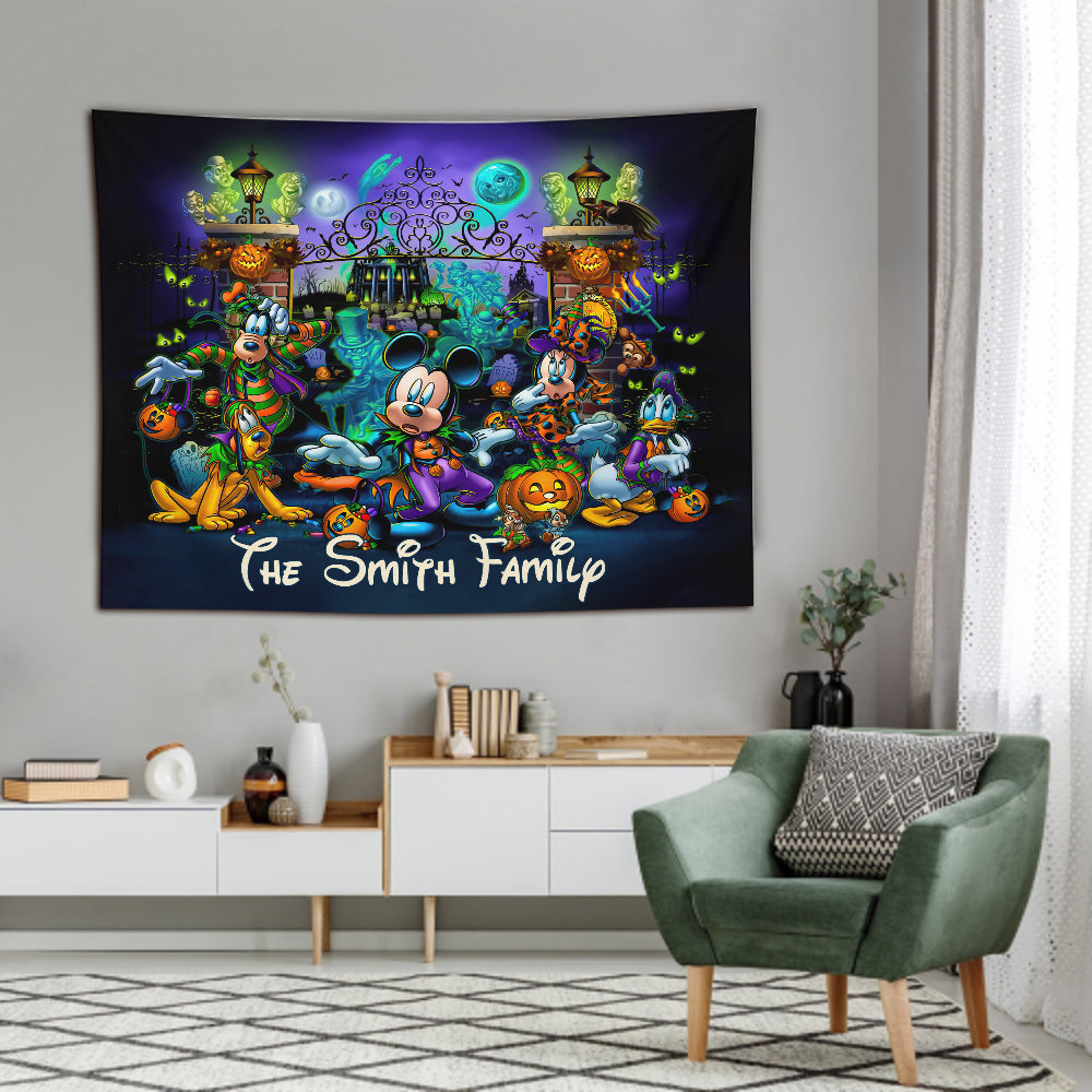 Personalized Halloween Mouse Wall Tapestry Custom Family Name Decor Wall Tapestry GradoCreations