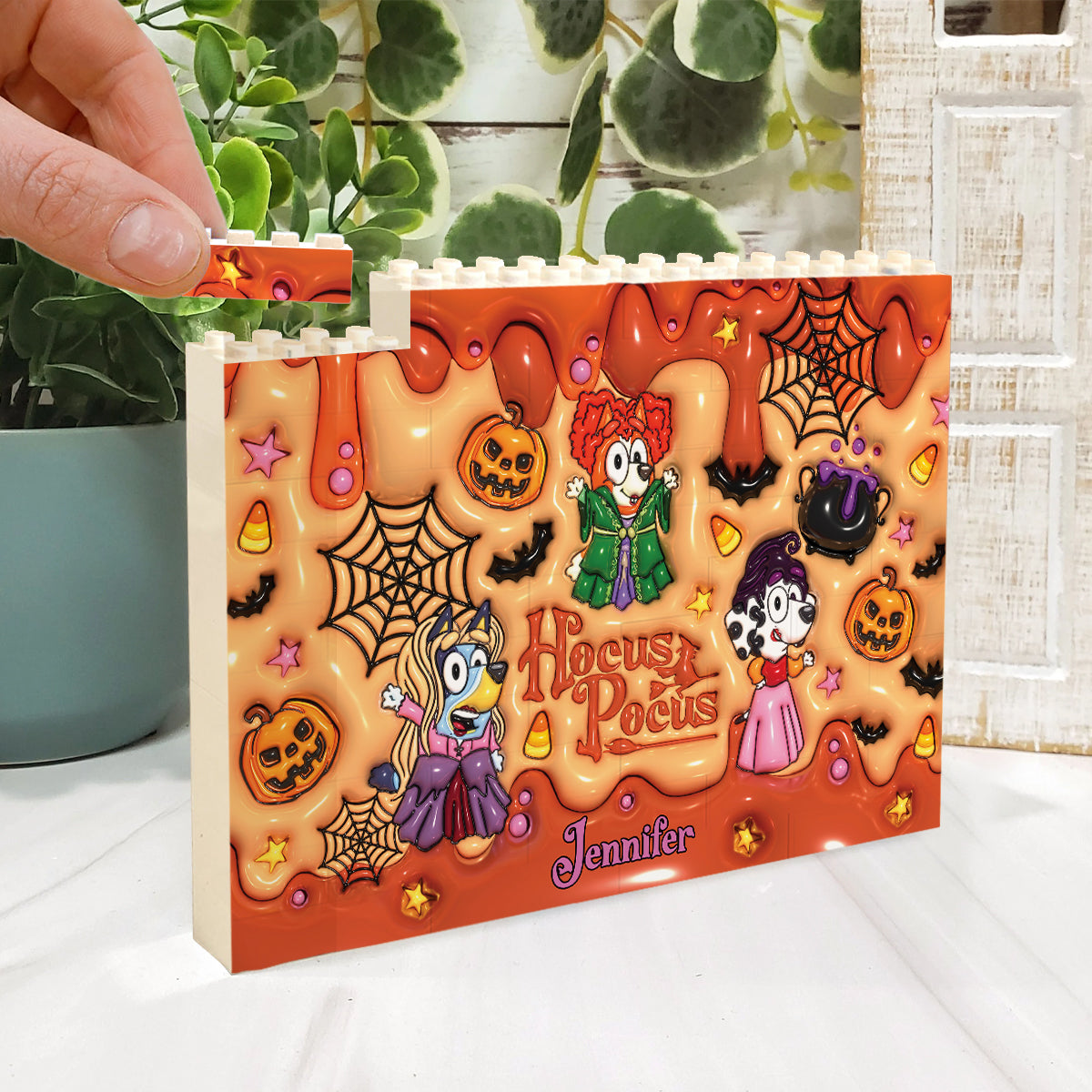 Personalized Halloween Building Brick Block Custom Design Gift One-sided Rectangle Building Brick Blocks GradoCreations