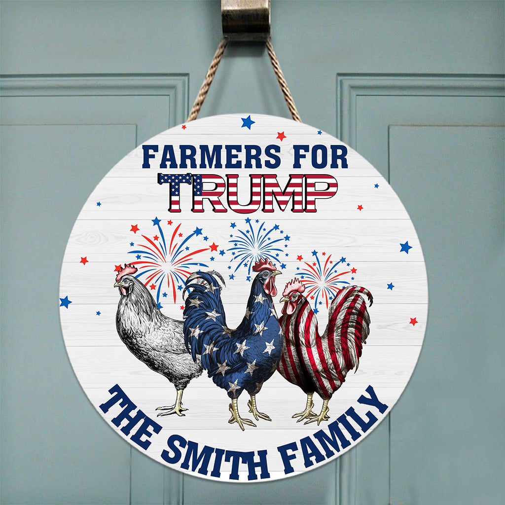 Personalized Round Wood Sign with Family Name & Americana Design Round Wood Sign GradoCreations