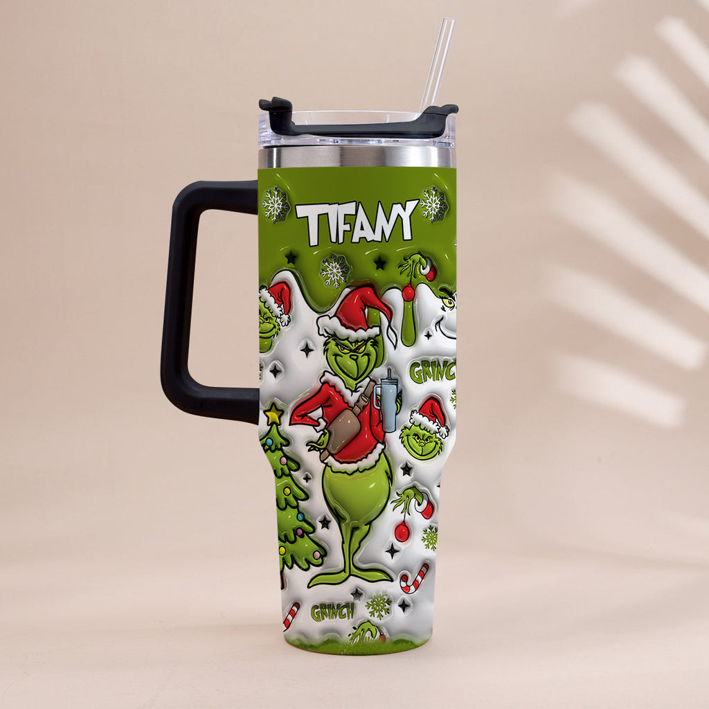 Personalized Grinch Christmas Tumbler with Handle Gift for Mom Tumbler With Handle GradoCreations