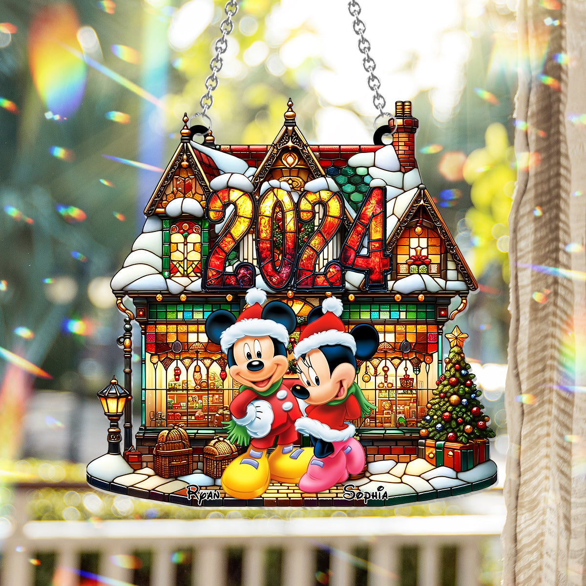 Personalized Christmas Suncatcher Ornament Custom Name Gift Window Hanging Suncatcher Ornament GradoCreations